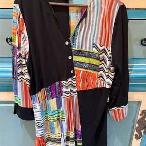 Parsley & Sage Black Patchwork Multicolor Stripe Tunic